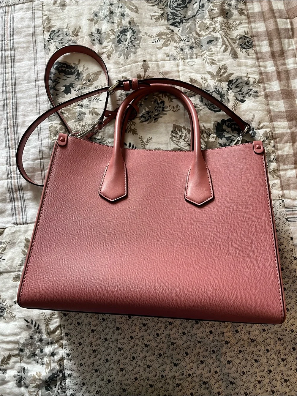 Michael Kors Rose Pink Leather Satchel with MK Charm